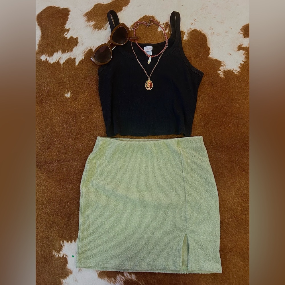 60s Vintage Fleece Mint Green Mini Skirt